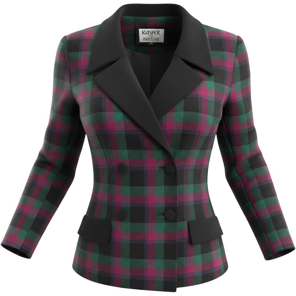 Vintage Kasper for Parisian Plaid Blazer Women 8 Double Breasted Cropped Preppy